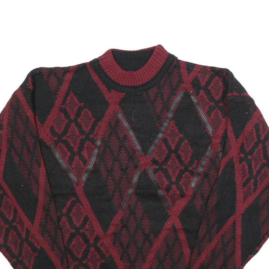 CAMBRIDGE CLASSICS Womens Wine & Black Patterned Jumper Crew Neck Basic Knit L