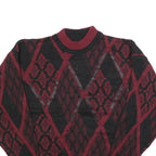 CAMBRIDGE CLASSICS Womens Wine & Black Patterned Jumper Crew Neck Basic Knit L