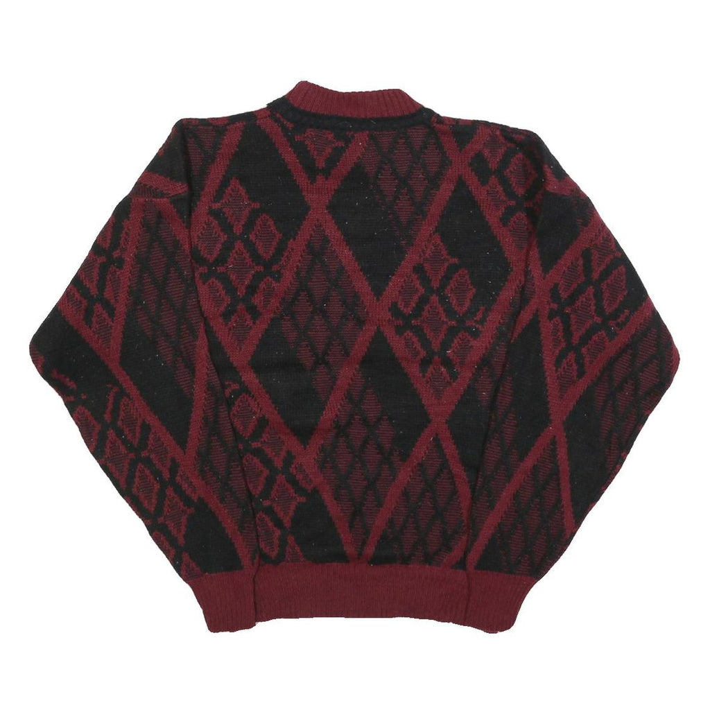 CAMBRIDGE CLASSICS Womens Wine & Black Patterned Jumper Crew Neck Basic Knit L