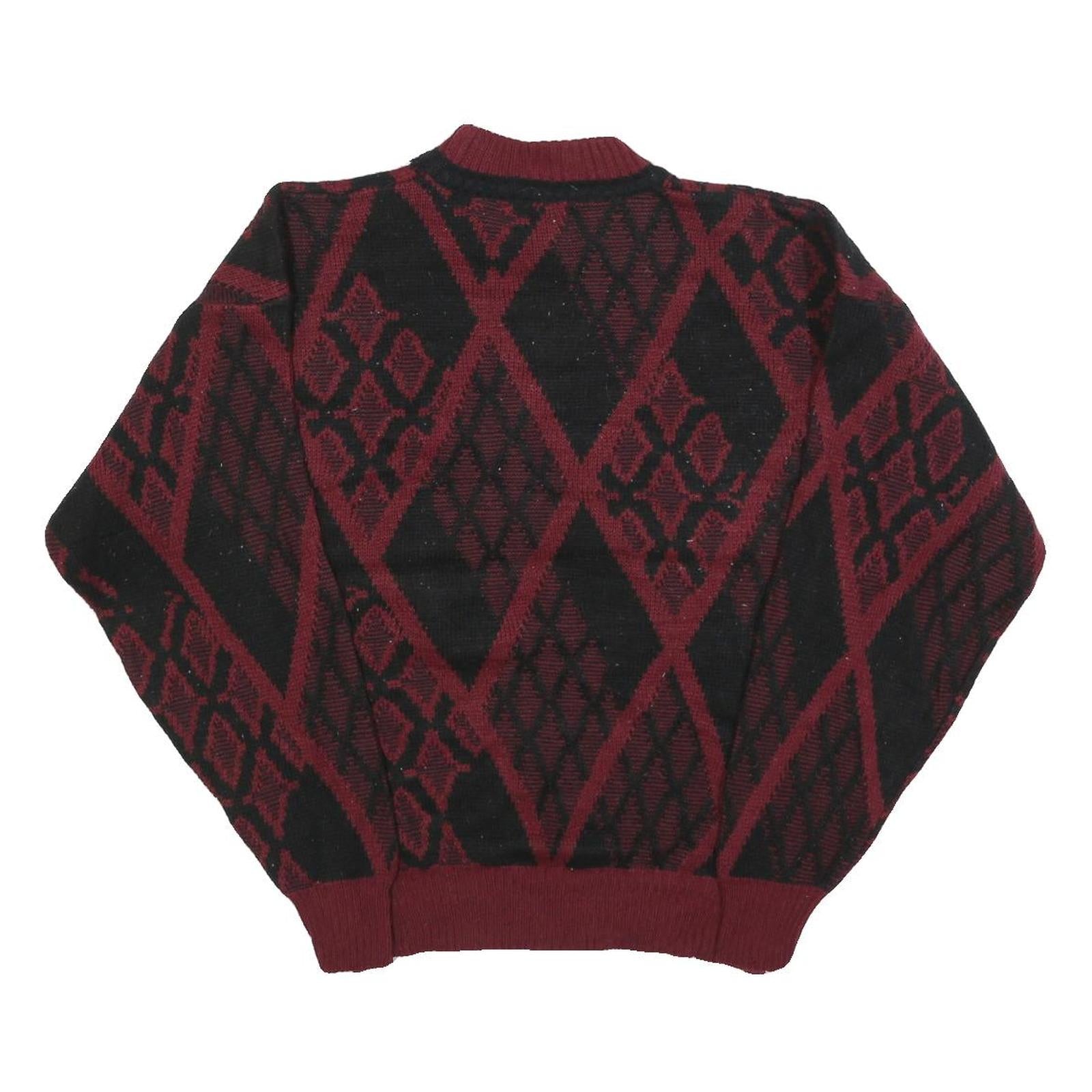 CAMBRIDGE CLASSICS Womens Wine & Black Patterned Jumper Crew Neck Basic Knit L