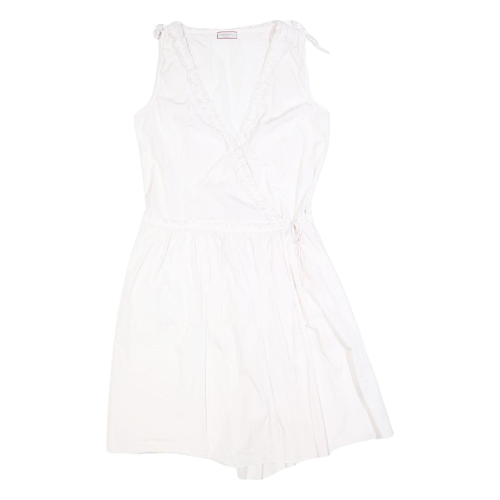 MAX&CO Womens White Cotton Blend Wrap Dress Sleeveless Short UK 8 Summer