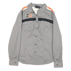 HARLEY DAVIDSON Womens Grey & Orange Racing Shirt L Cotton Blend Casual Fit Long