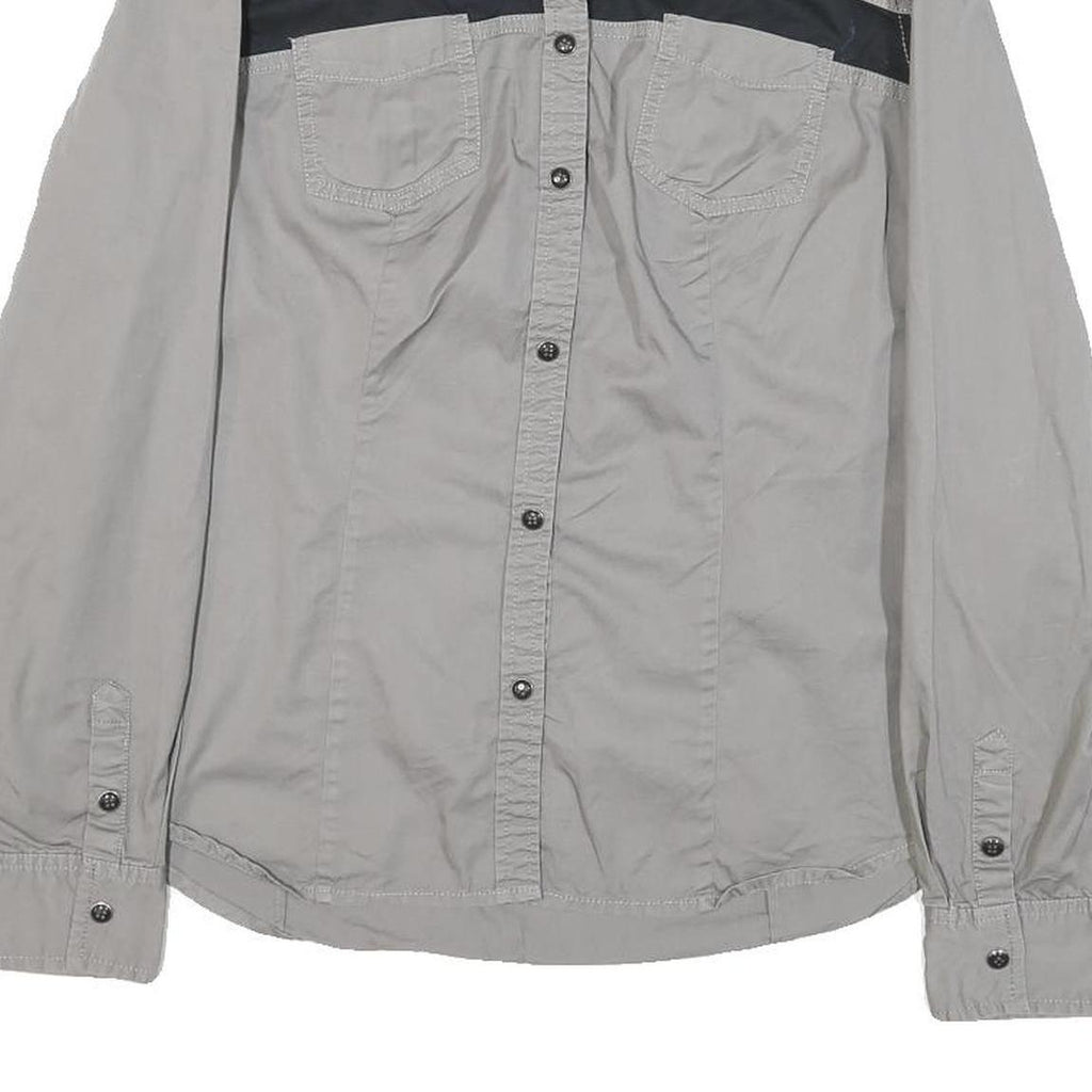 HARLEY DAVIDSON Womens Grey & Orange Racing Shirt L Cotton Blend Casual Fit Long