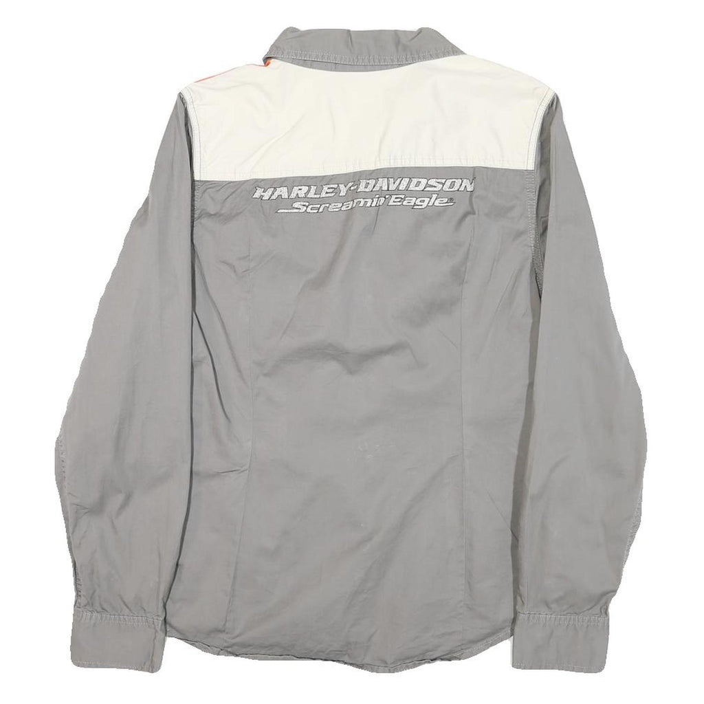 HARLEY DAVIDSON Womens Grey & Orange Racing Shirt L Cotton Blend Casual Fit Long