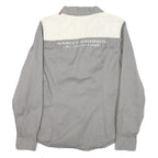 HARLEY DAVIDSON Womens Grey & Orange Racing Shirt L Cotton Blend Casual Fit Long