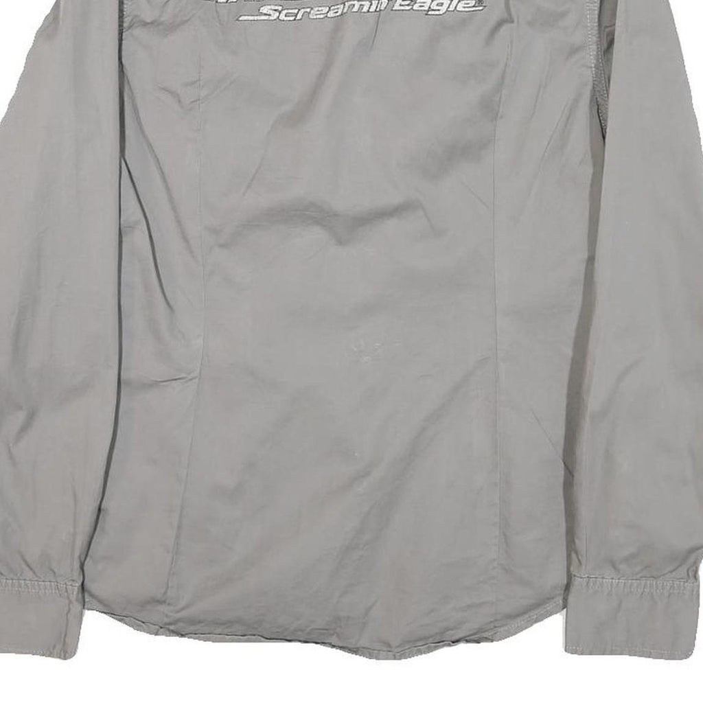 HARLEY DAVIDSON Womens Grey & Orange Racing Shirt L Cotton Blend Casual Fit Long