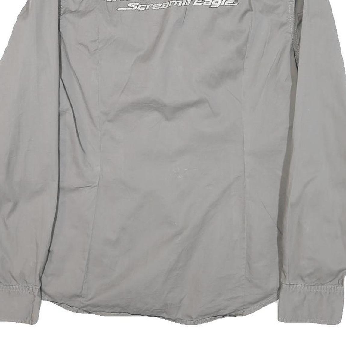 HARLEY DAVIDSON Womens Grey & Orange Racing Shirt L Cotton Blend Casual Fit Long