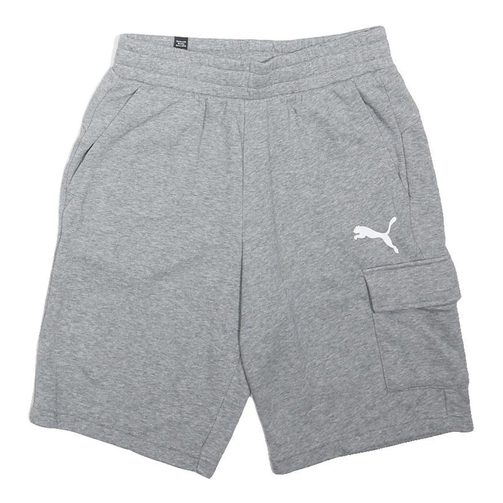 PUMA Mens Grey Sports Casual Cargo Shorts S W28 Elastic Waist Cotton Blend