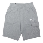 PUMA Mens Grey Sports Casual Cargo Shorts S W28 Elastic Waist Cotton Blend