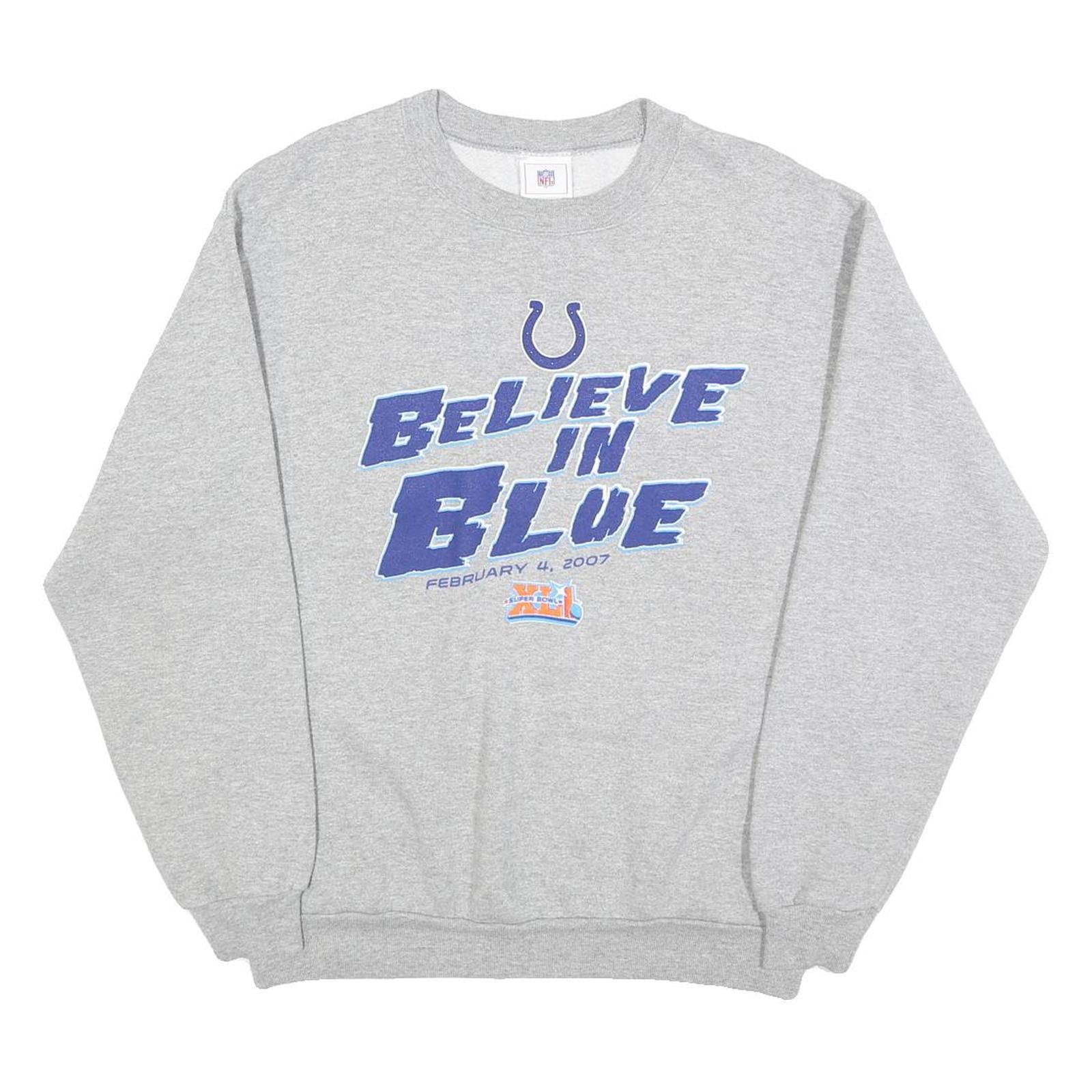 NFL Mens Grey Believe In Blue Crew Neck M American Football Sweatshirt