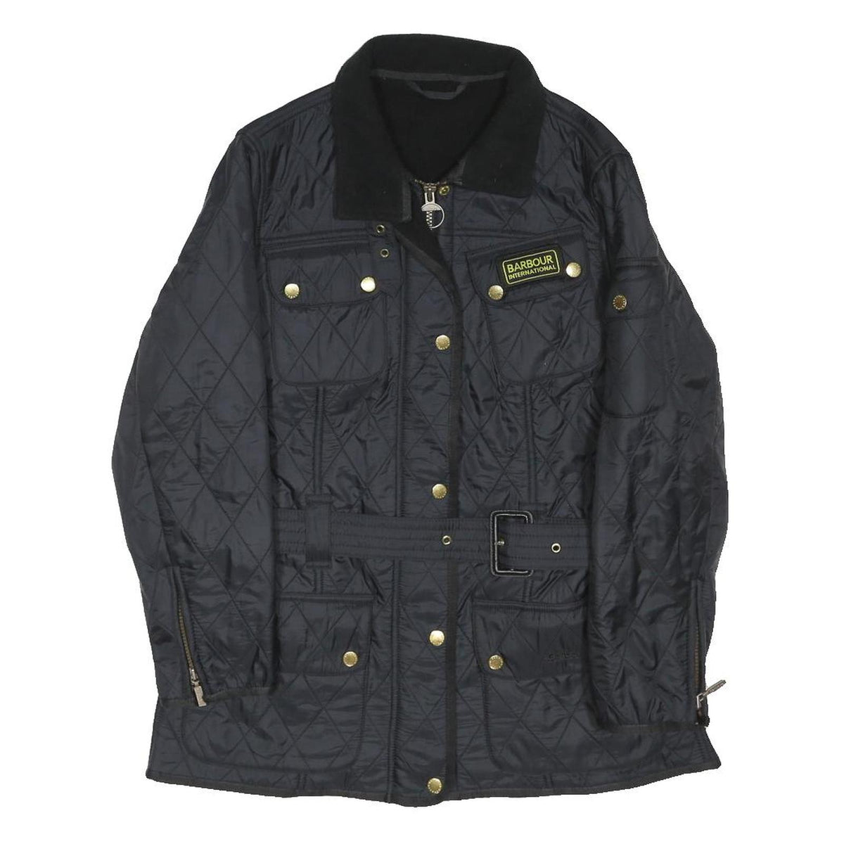 BARBOUR INTERNATIONAL Womens Black Quilted Jacket UK 12 Polyester Blend Zip