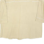 Womens Beige Cotton Blend Shirt M Button Front Frayed Hem Pearl Detail Relaxed