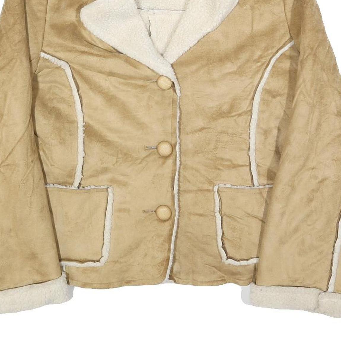 WINDRIVER Womens Beige & Cream Button Jacket M Polyester Sherpa Faux Suede