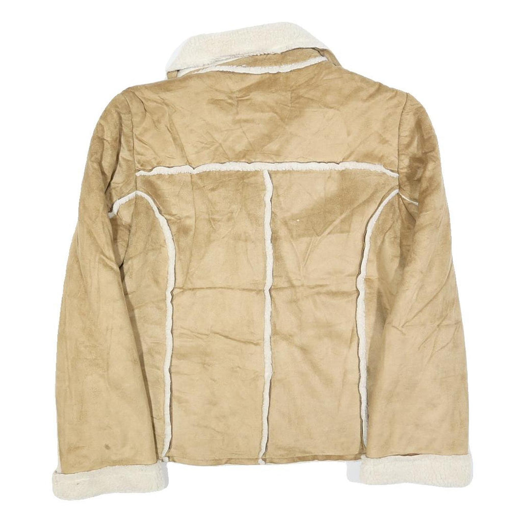 WINDRIVER Womens Beige & Cream Button Jacket M Polyester Sherpa Faux Suede
