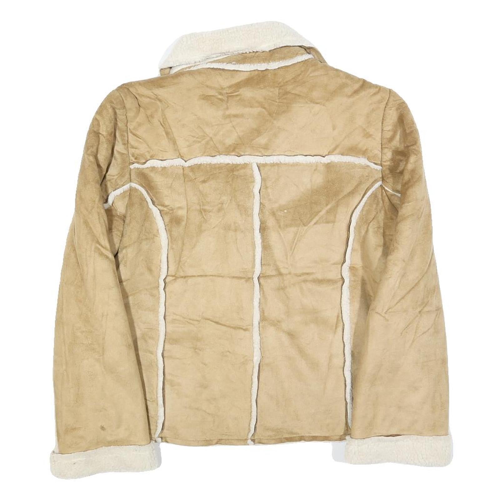 WINDRIVER Womens Beige & Cream Button Jacket M Polyester Sherpa Faux Suede