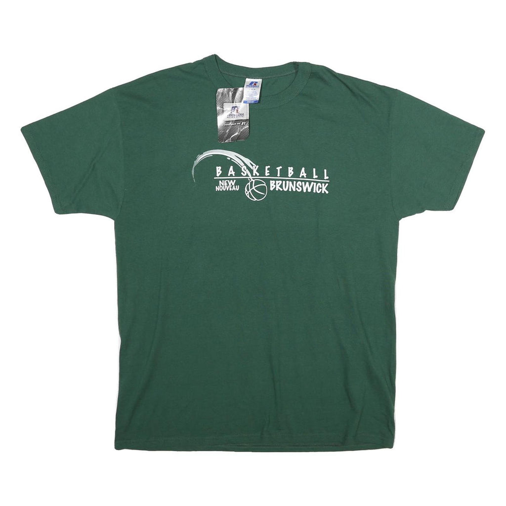 RUSSELL ATHLETIC Mens Green Basketball Graphic T-Shirt L Short Sleeve Crew Neck