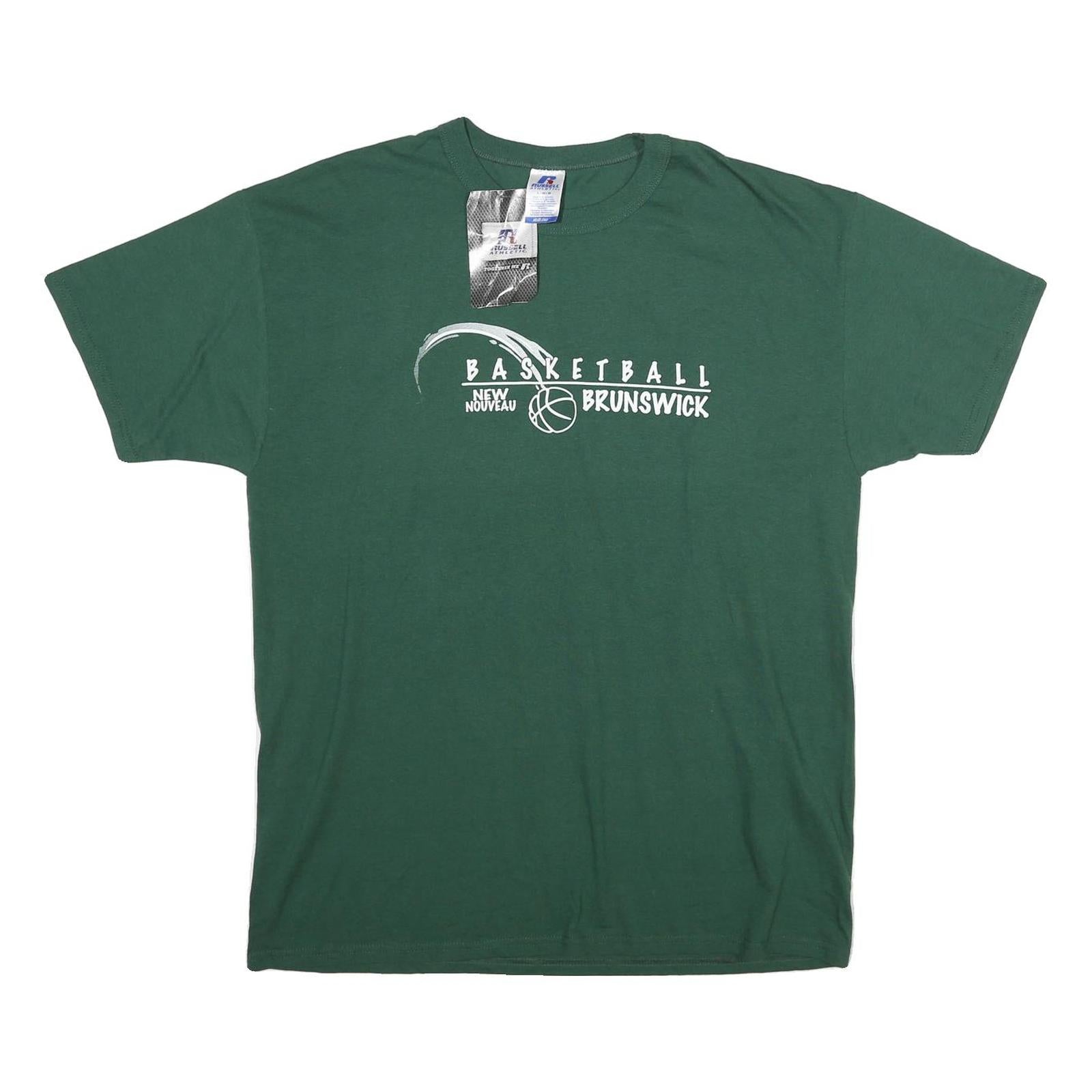 RUSSELL ATHLETIC Mens Green Basketball Graphic T-Shirt L Short Sleeve Crew Neck