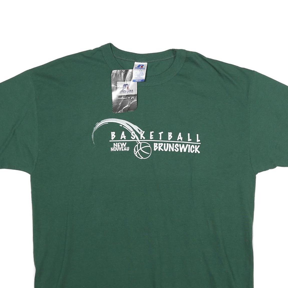 RUSSELL ATHLETIC Mens Green Basketball Graphic T-Shirt L Short Sleeve Crew Neck