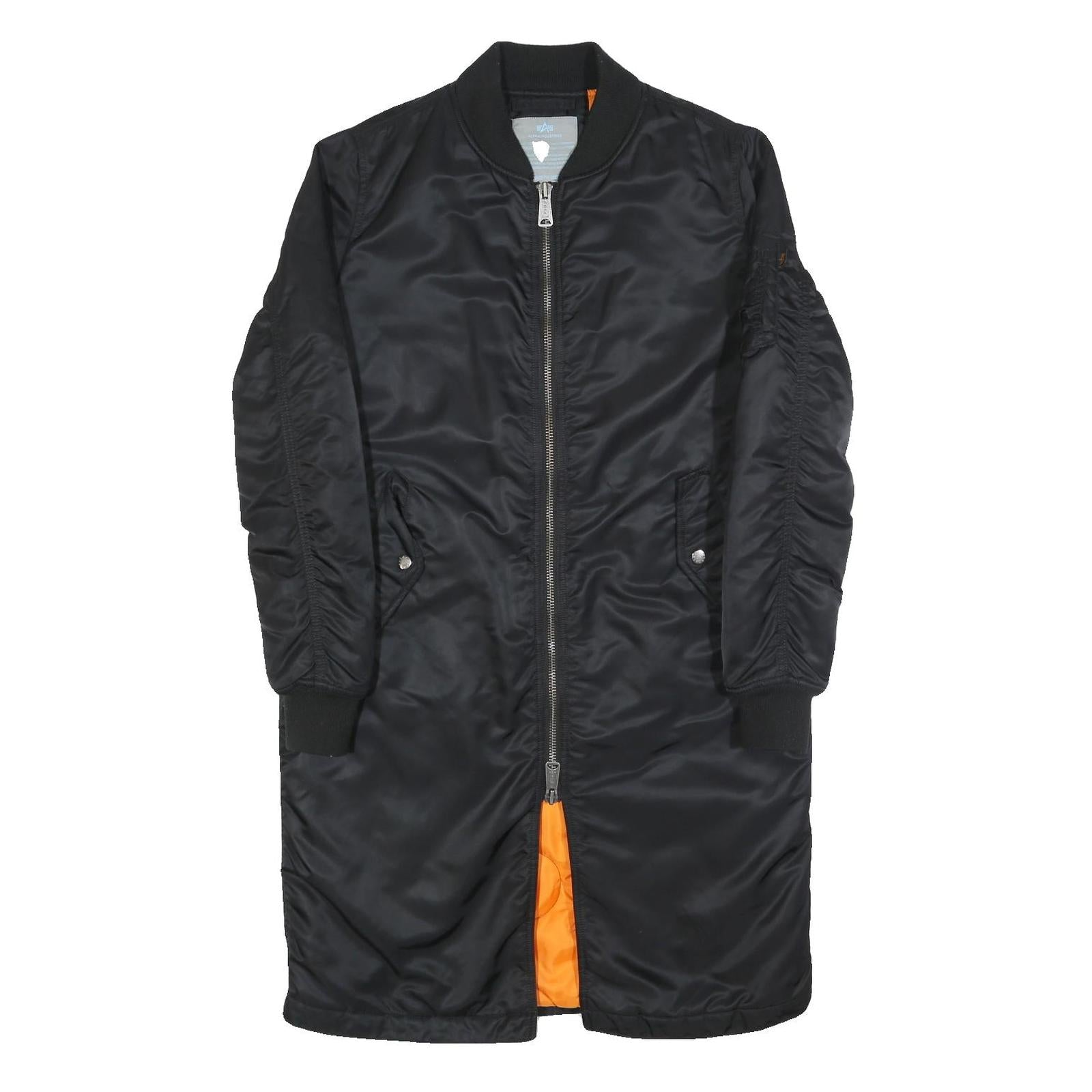 ALPHA INDUSTRIES Womens Black Long Sleeve Zip Up Polyester Jacket M Bomber