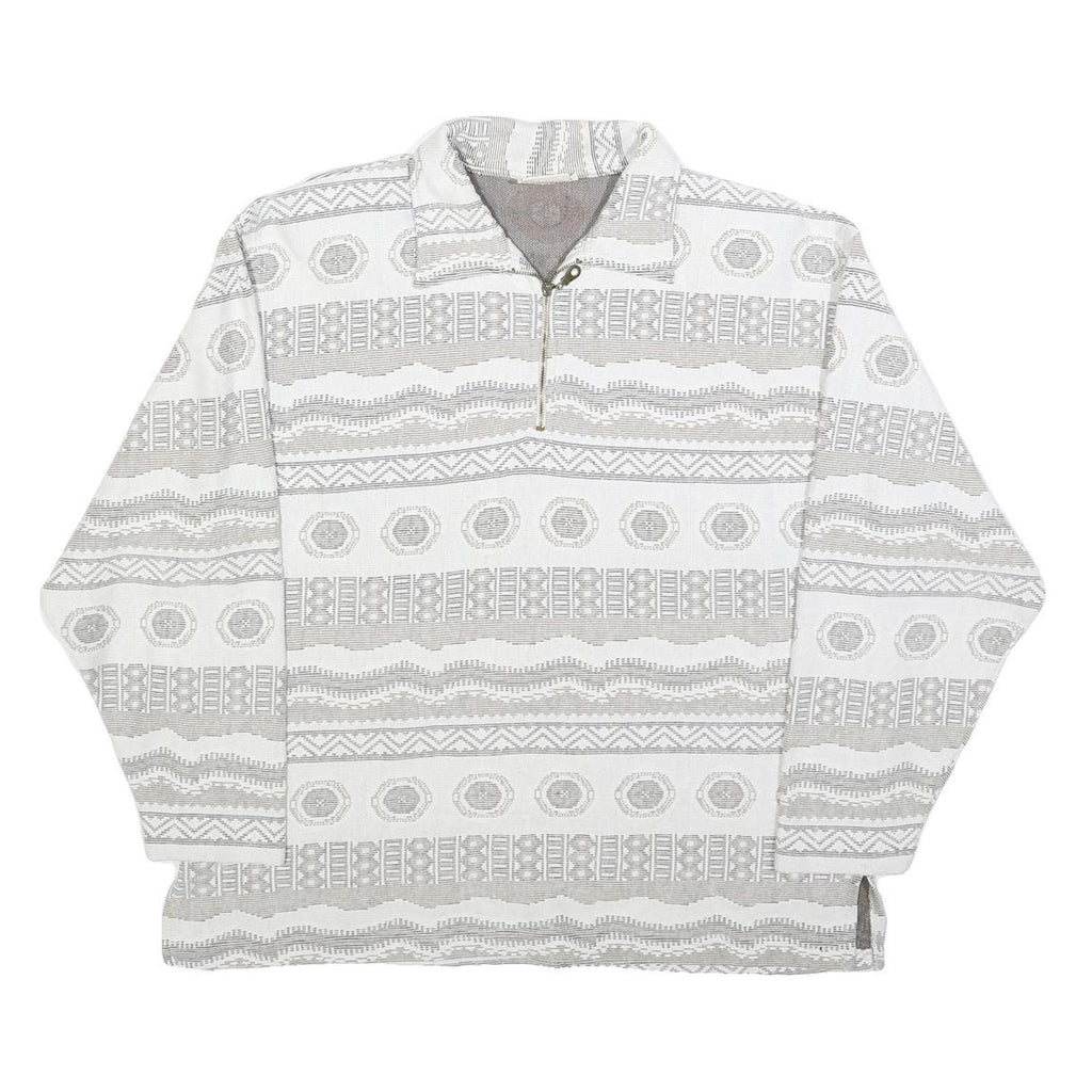 NEWPORT Womens White & Grey Patterned Collared Sweatshirt L Cotton Blend Long