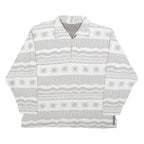 NEWPORT Womens White & Grey Patterned Collared Sweatshirt L Cotton Blend Long