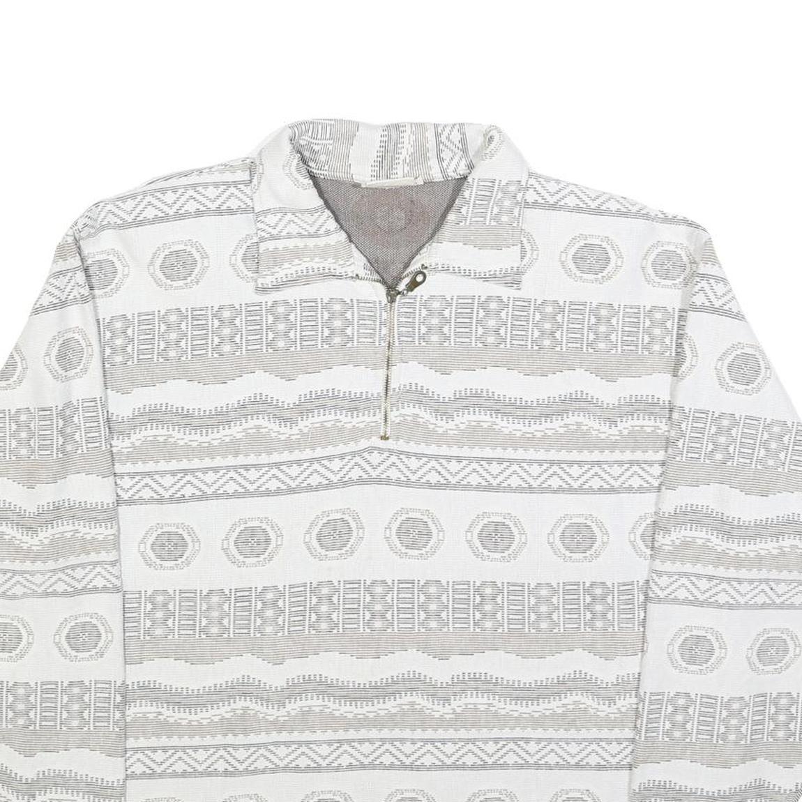 NEWPORT Womens White & Grey Patterned Collared Sweatshirt L Cotton Blend Long