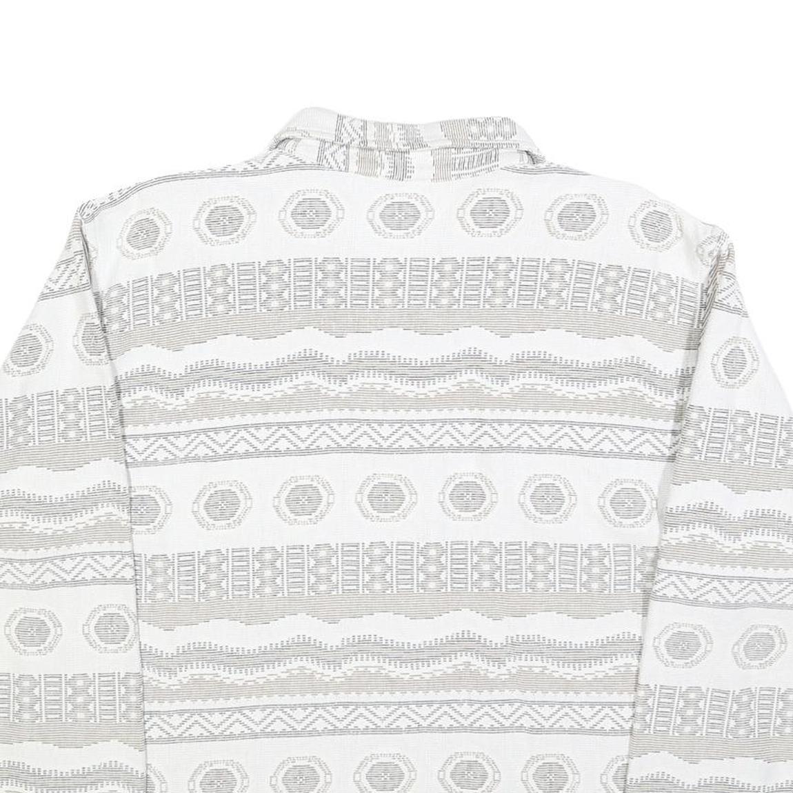 NEWPORT Womens White & Grey Patterned Collared Sweatshirt L Cotton Blend Long