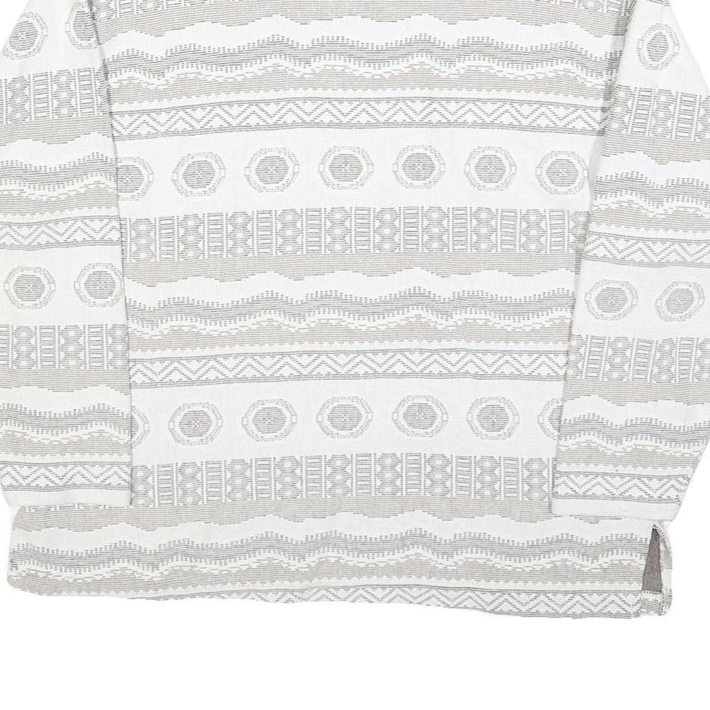 NEWPORT Womens White & Grey Patterned Collared Sweatshirt L Cotton Blend Long