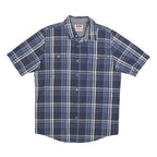 WRANGLER Mens Blue & Grey Plaid Shirt M Cotton Blend Short Sleeve Casual