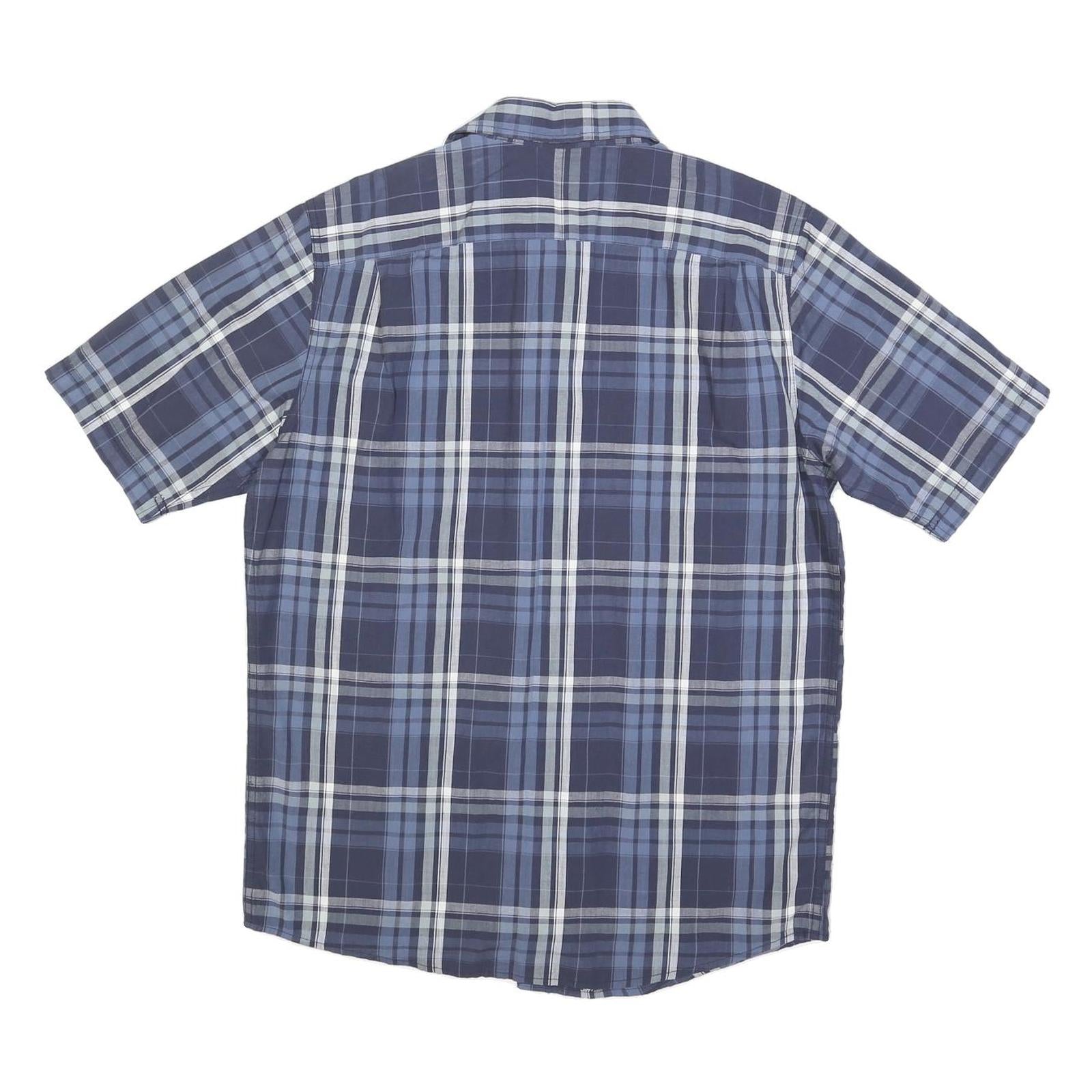 WRANGLER Mens Blue & Grey Plaid Shirt M Cotton Blend Short Sleeve Casual
