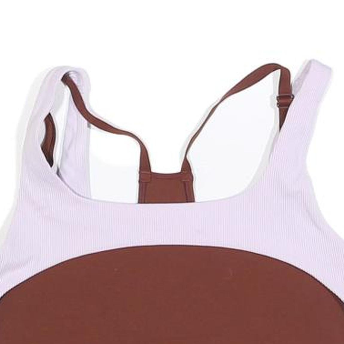 NIKE Womens Brown & White Sports Top Sleeveless Scoop Neck S Athletic Gym