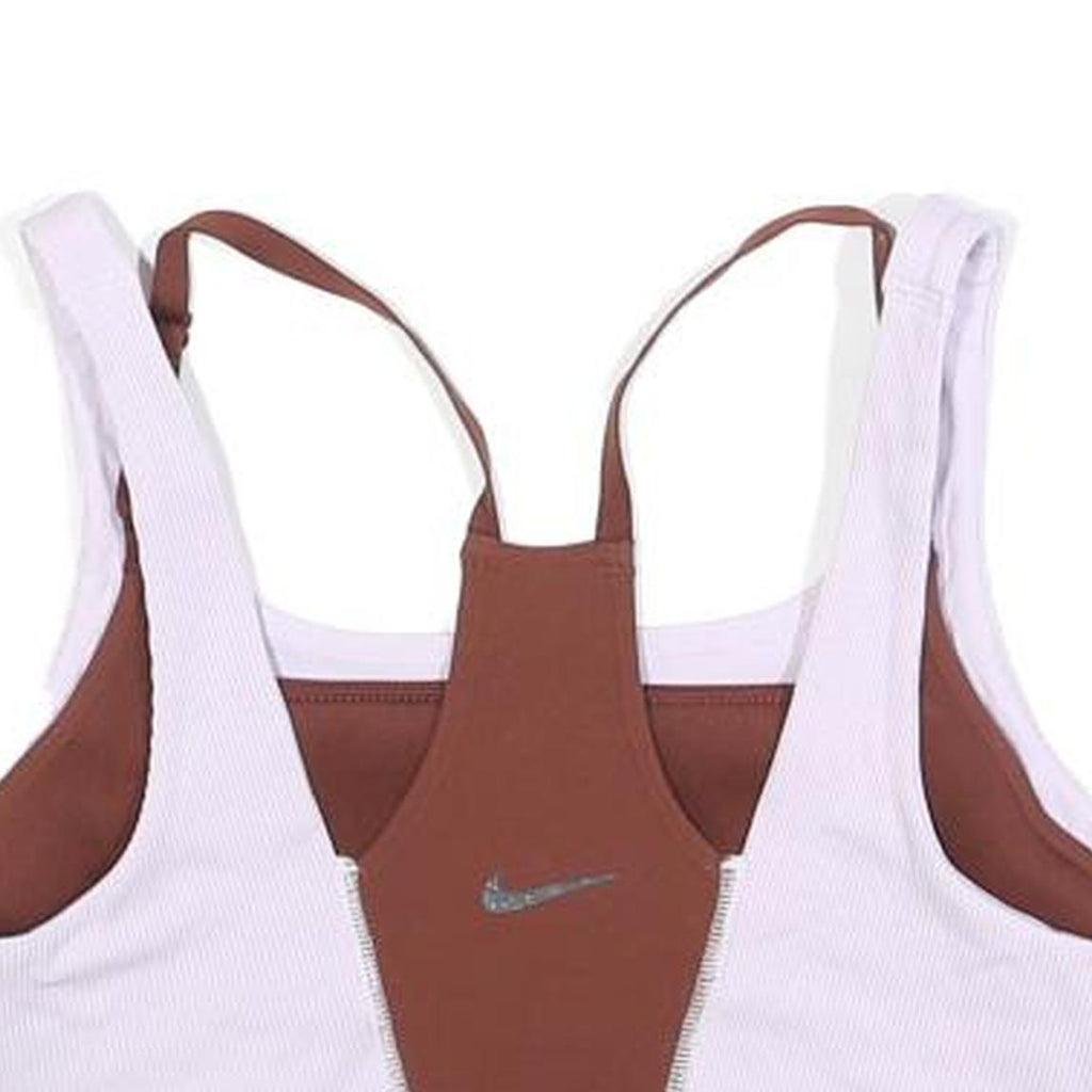 NIKE Womens Brown & White Sports Top Sleeveless Scoop Neck S Athletic Gym