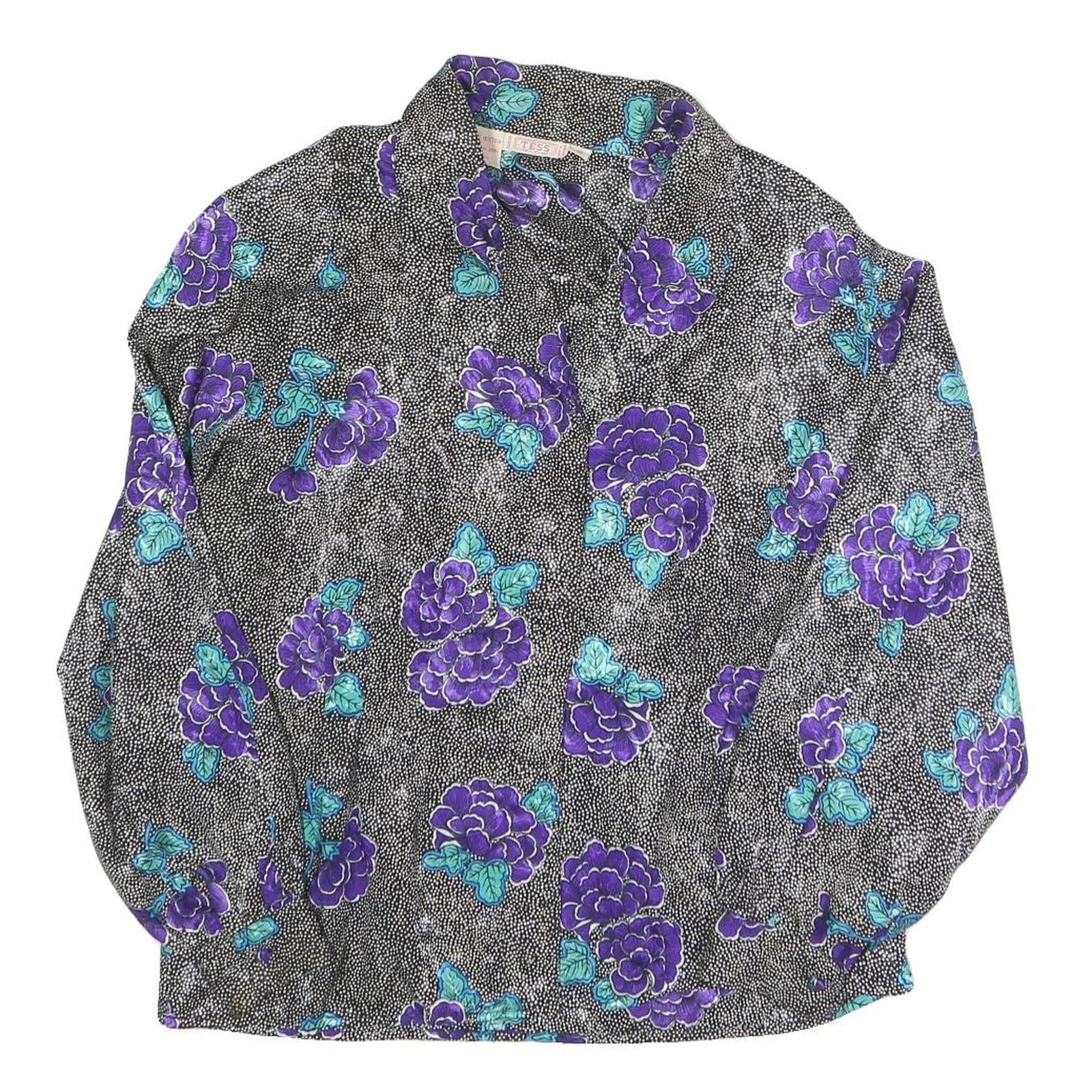 TESS Womens Black & Purple Floral Print Long Sleeve Collared Shirt UK 10