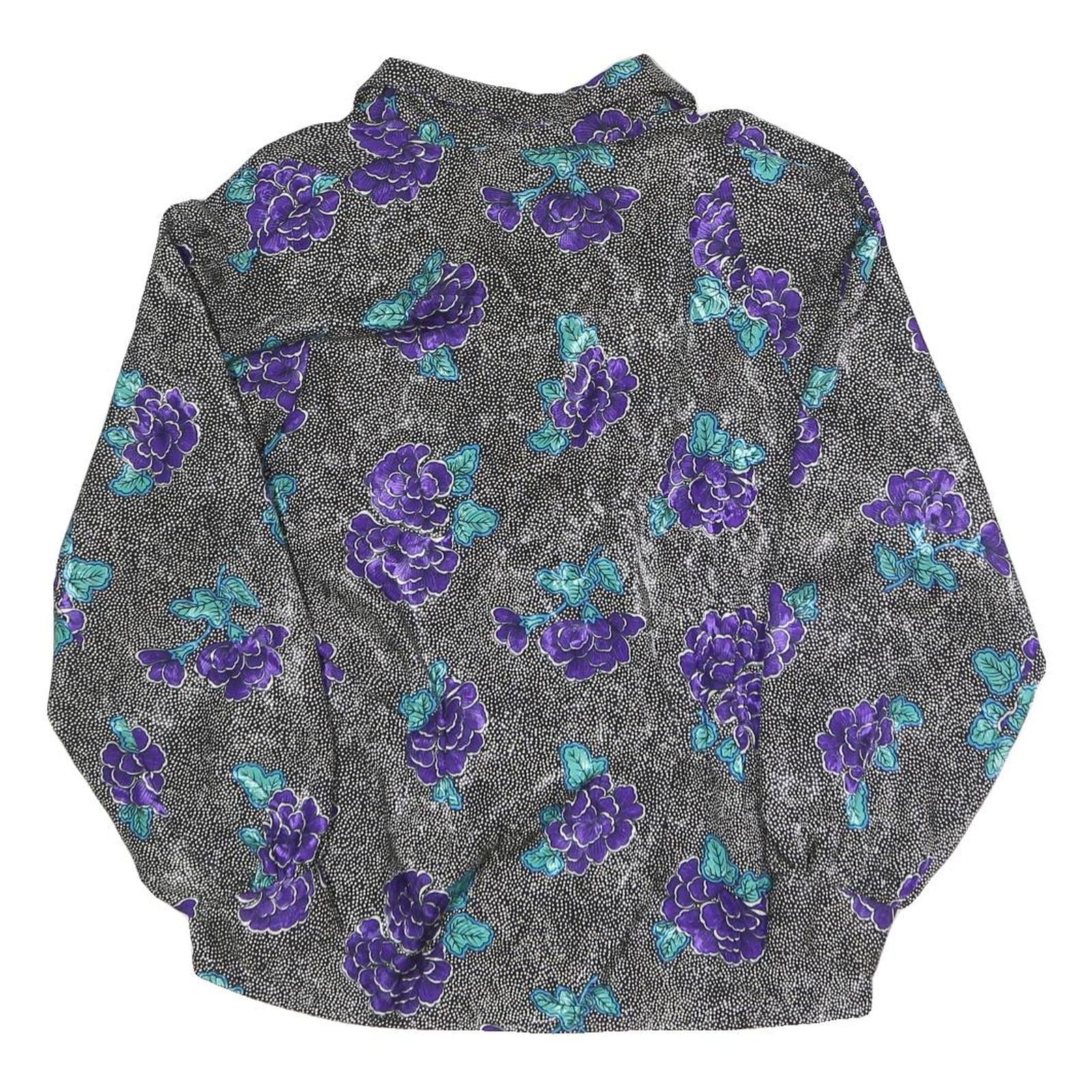 TESS Womens Black & Purple Floral Print Long Sleeve Collared Shirt UK 10