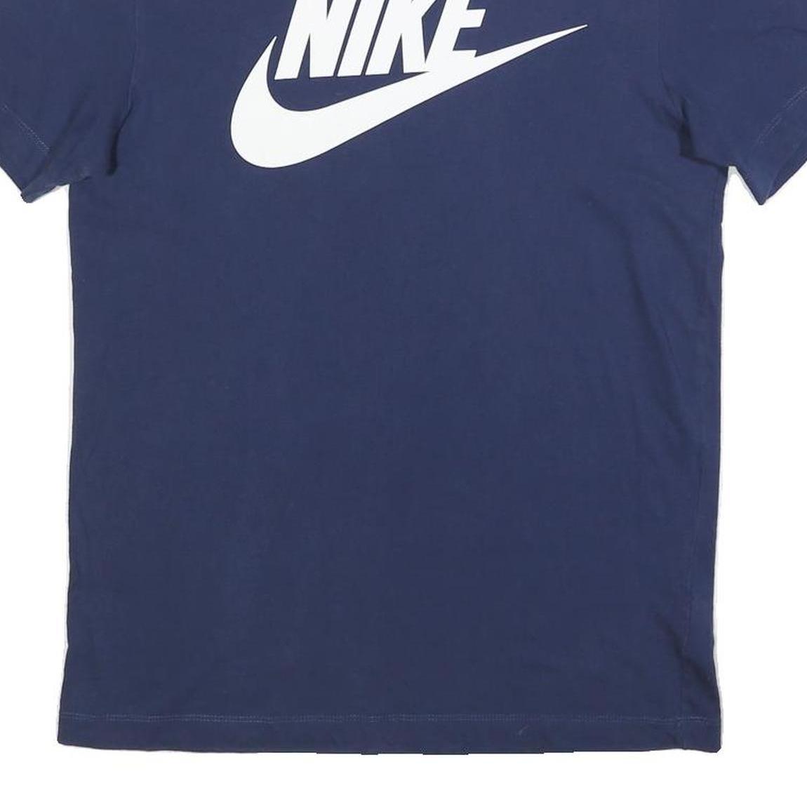 NIKE Mens Blue Cotton Blend T-Shirt S Short Sleeve Crew Neck Logo Graphic