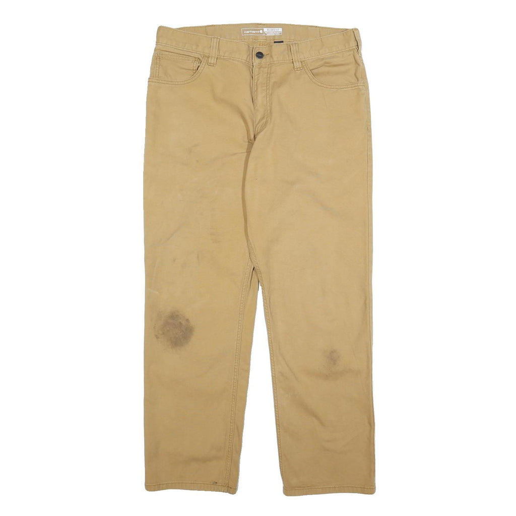 CARHARTT Mens Cotton Blend Beige Relaxed Straight Trousers W34 L30 Workwear
