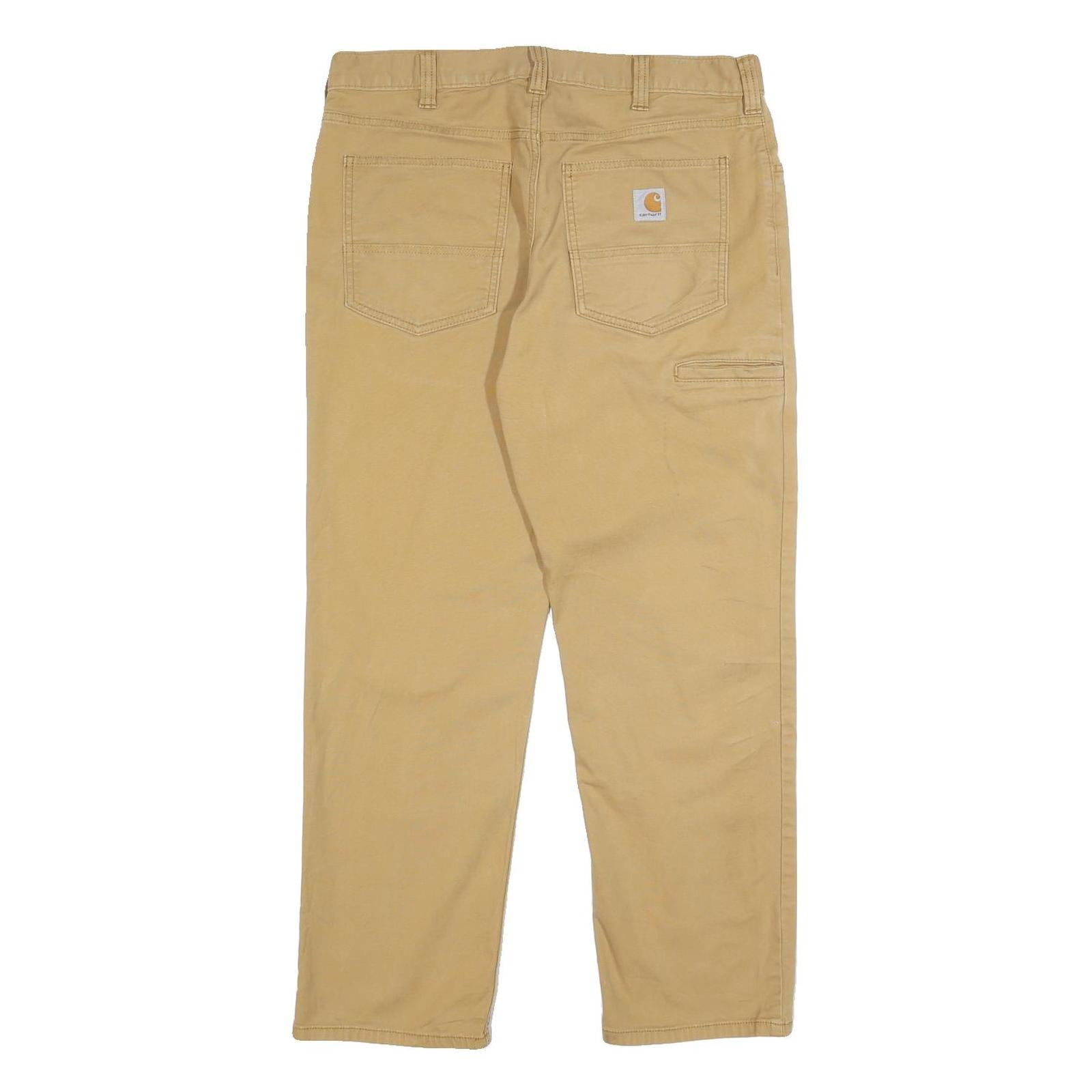 CARHARTT Mens Cotton Blend Beige Relaxed Straight Trousers W34 L30 Workwear