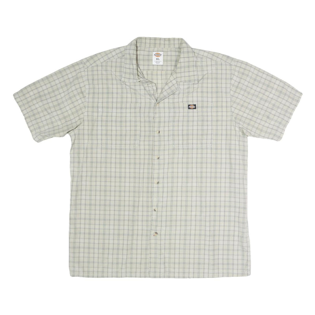 DICKIES Mens Beige Check Shirt XL Cotton Blend Comfortable Casual Short Sleeve