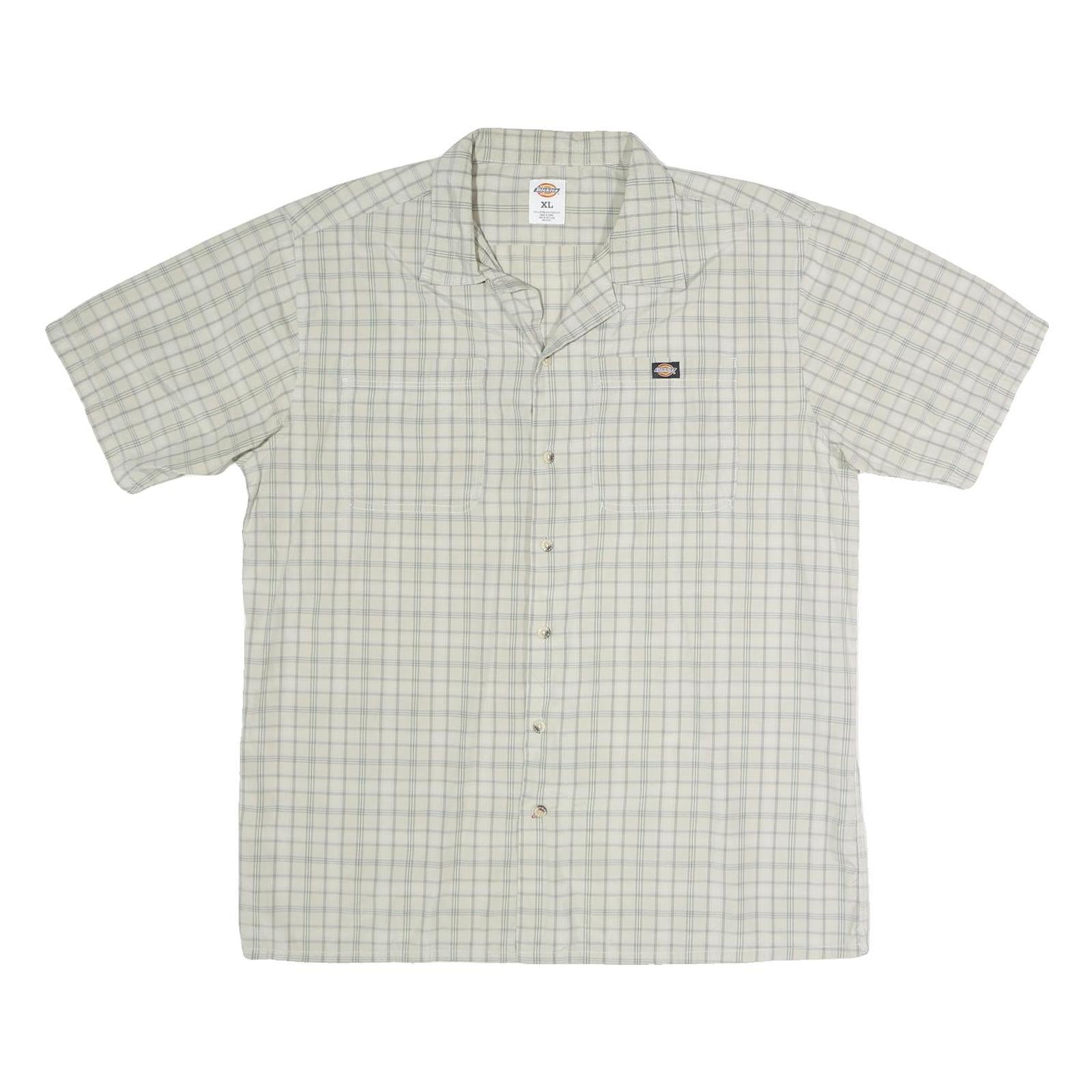 DICKIES Mens Beige Check Shirt XL Cotton Blend Comfortable Casual Short Sleeve