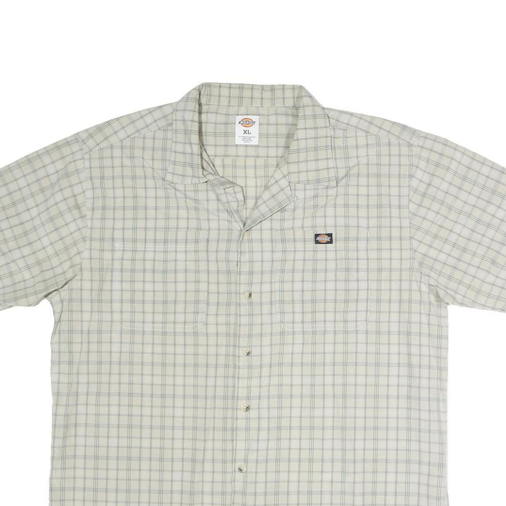 DICKIES Mens Beige Check Shirt XL Cotton Blend Comfortable Casual Short Sleeve
