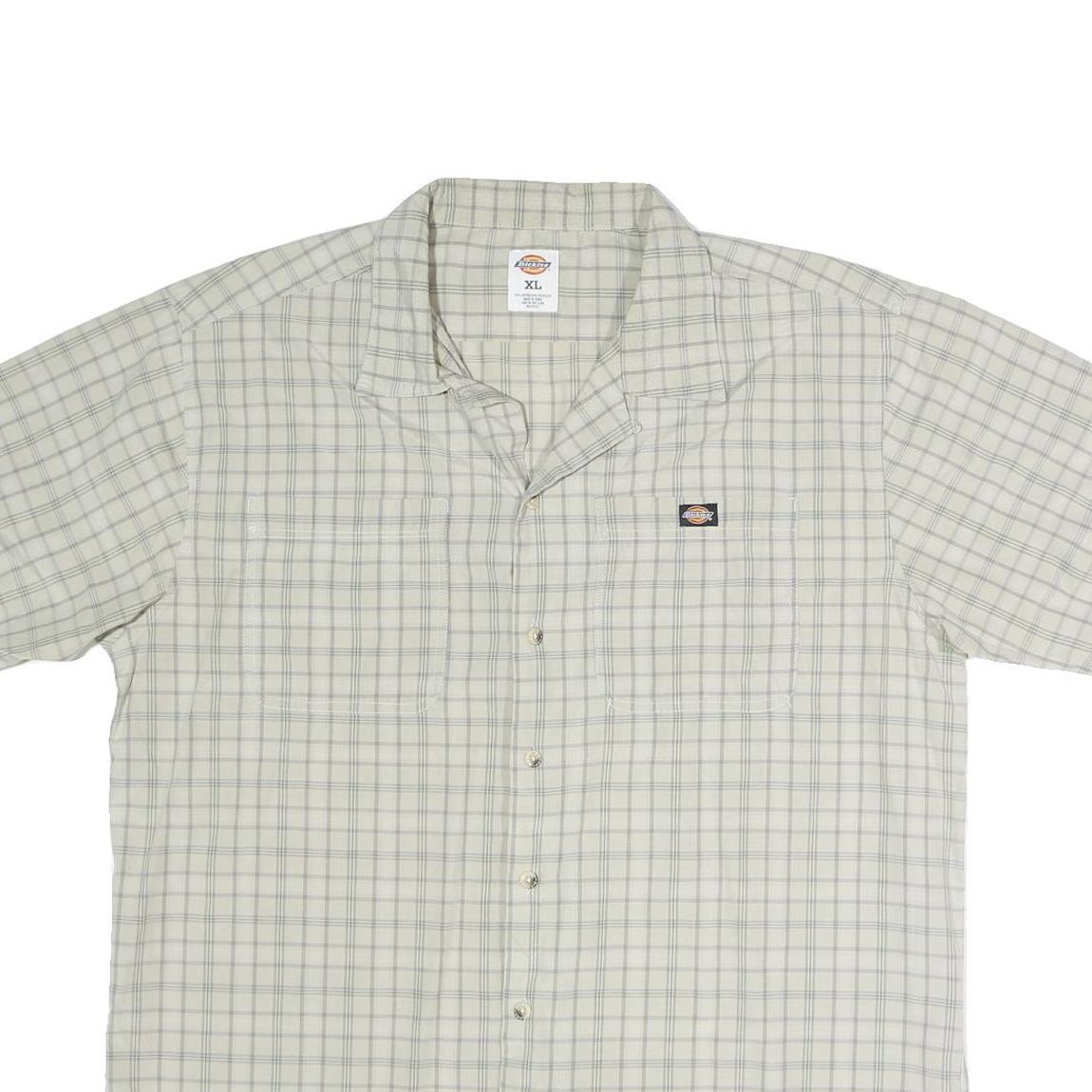 DICKIES Mens Beige Check Shirt XL Cotton Blend Comfortable Casual Short Sleeve