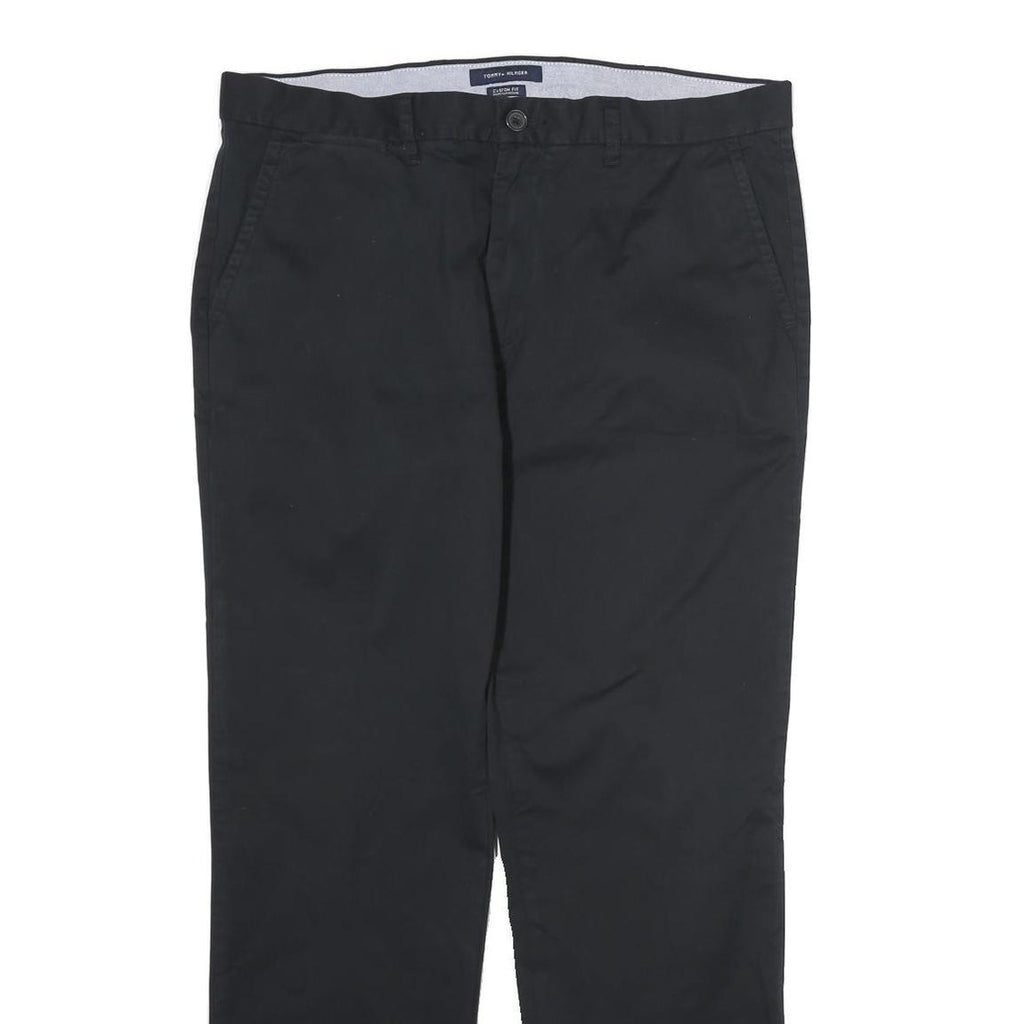 TOMMY HILFIGER Mens Cotton Black Regular Straight Trousers W36 L32 Classic Fit