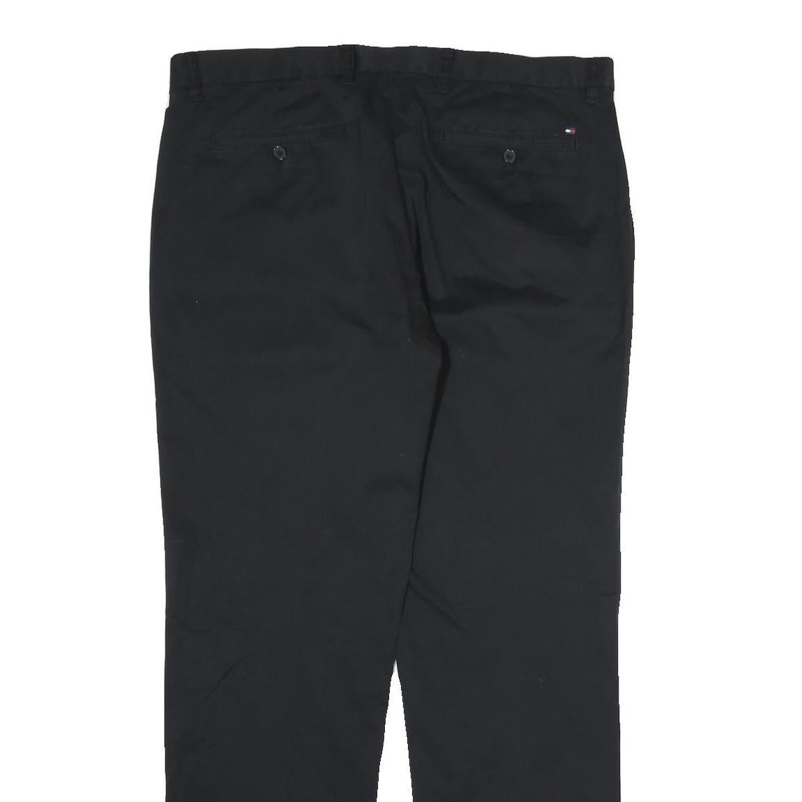 TOMMY HILFIGER Mens Cotton Black Regular Straight Trousers W36 L32 Classic Fit