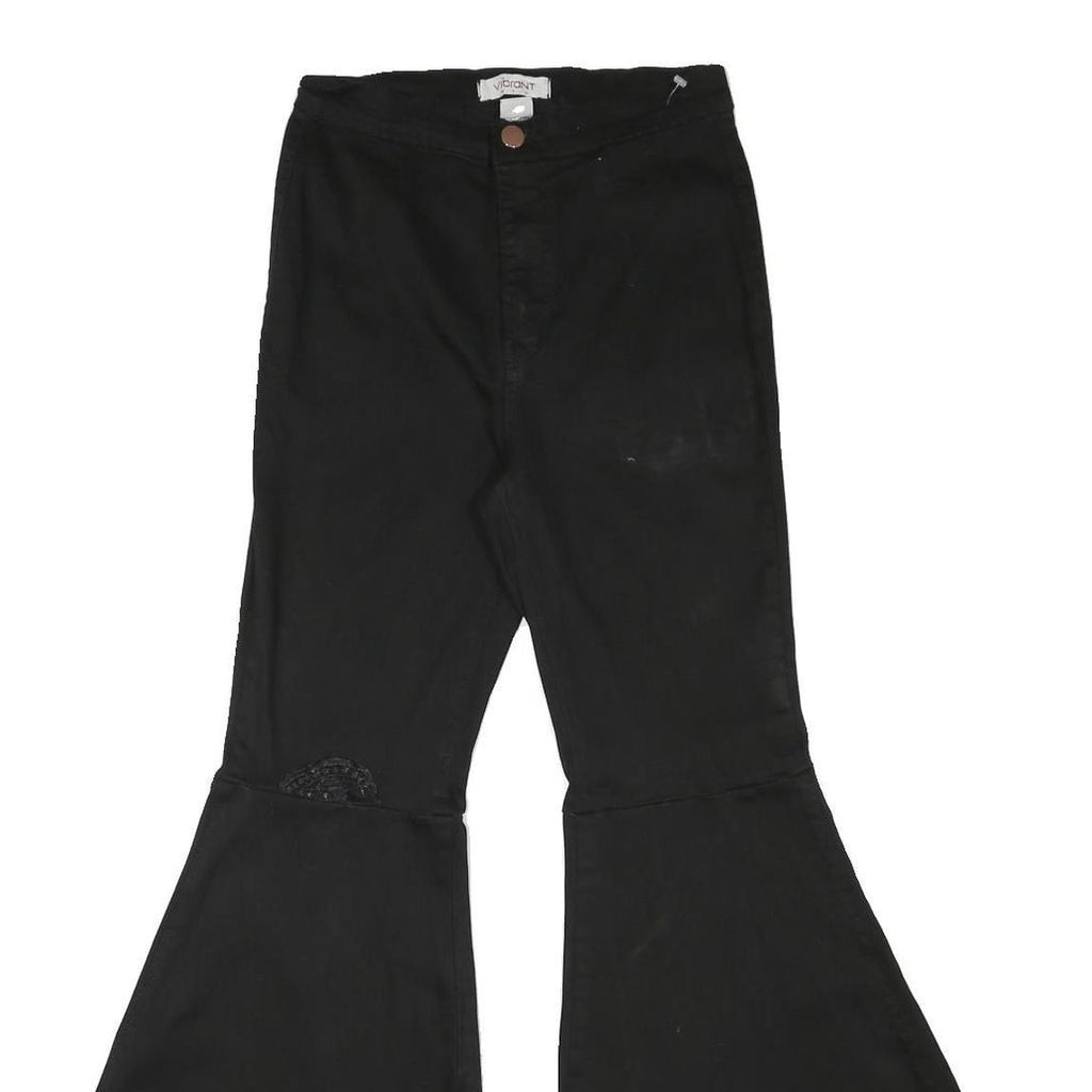 VIBRANT Womens Cotton Blend Black Regular Flared Trousers W25 L29 Stylish Retro