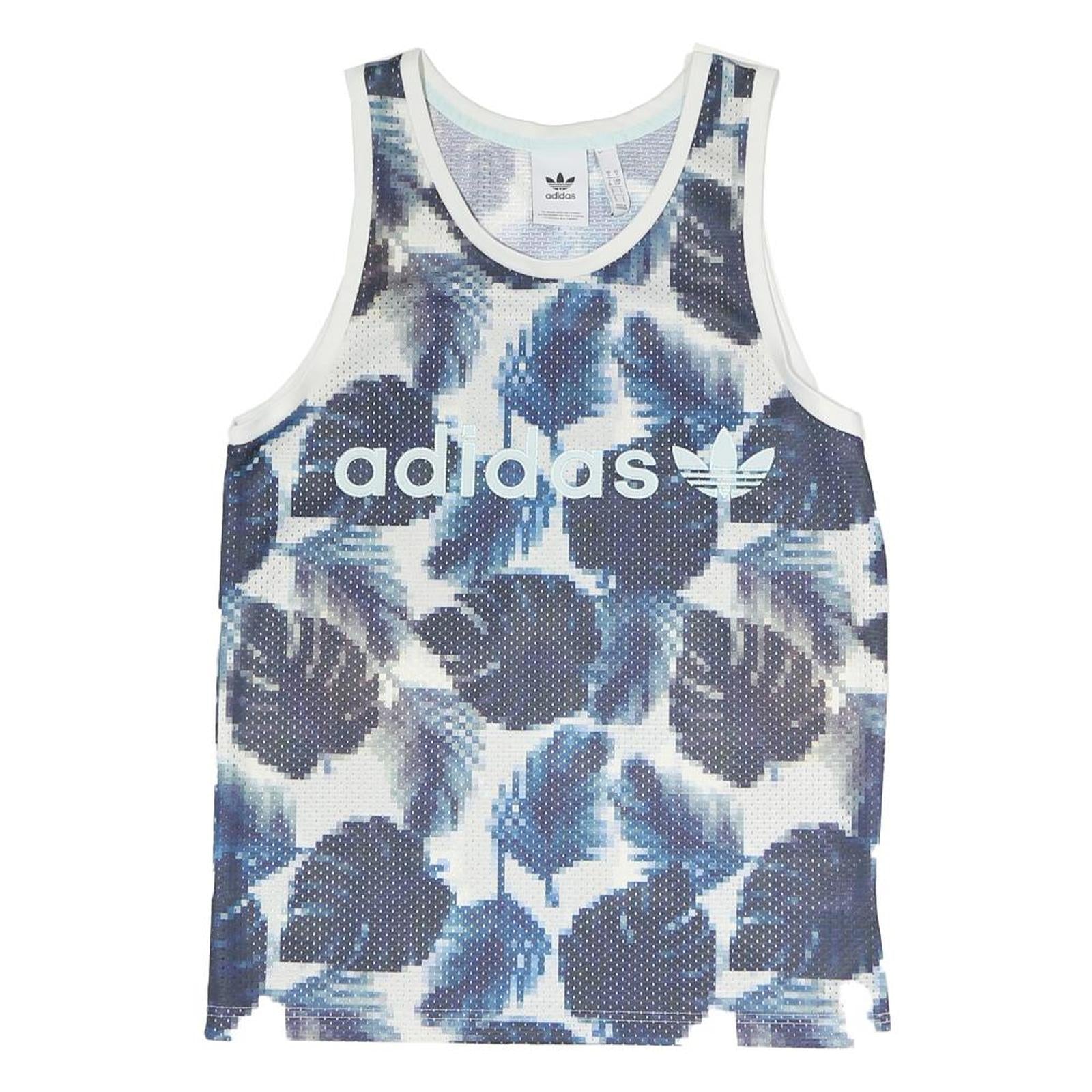 ADIDAS Mens Blue White Graphic Vest S Sleeveless Crew Neck Sportswear