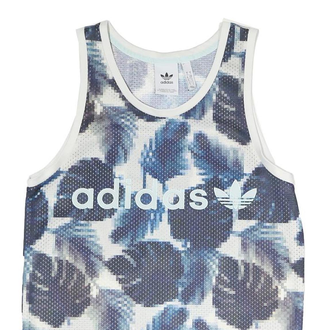 ADIDAS Mens Blue White Graphic Vest S Sleeveless Crew Neck Sportswear