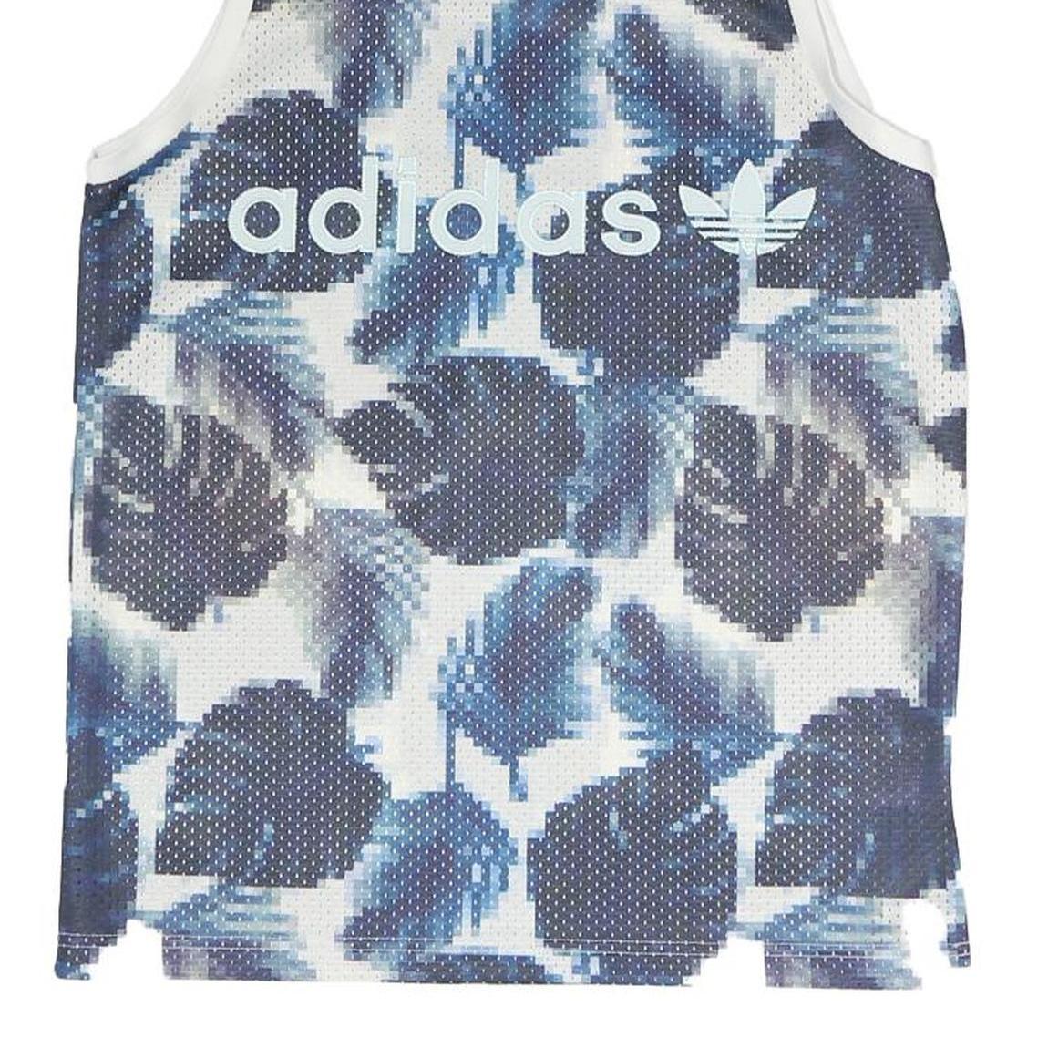 ADIDAS Mens Blue White Graphic Vest S Sleeveless Crew Neck Sportswear