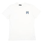 PRADA Womens White Blue Logo Graphic T-Shirt S Short Sleeve Crew Neck Designer