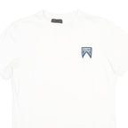 PRADA Womens White Blue Logo Graphic T-Shirt S Short Sleeve Crew Neck Designer