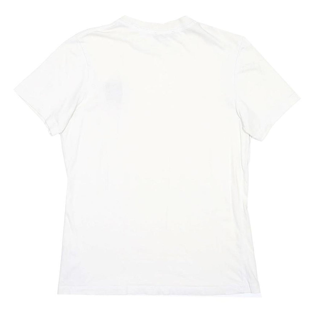 PRADA Womens White Blue Logo Graphic T-Shirt S Short Sleeve Crew Neck Designer